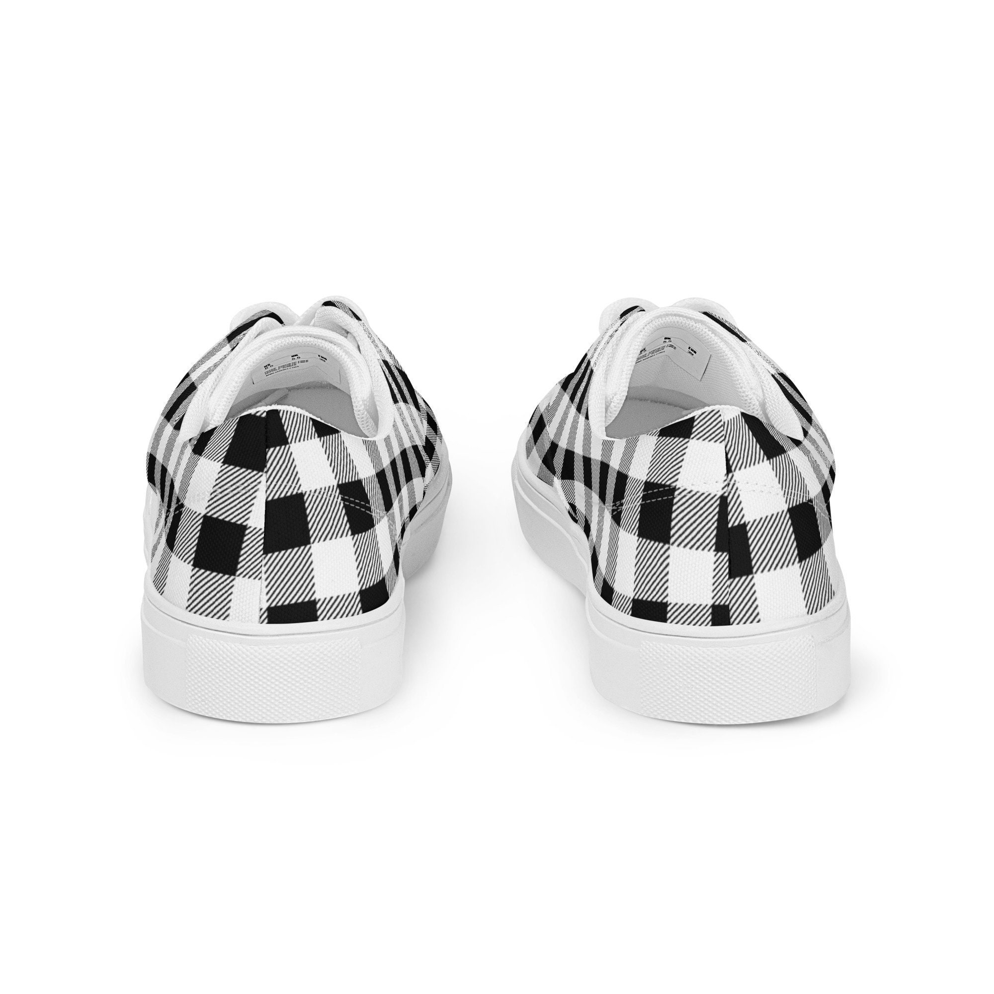 Black & White Plaid Sneakers, Stylish Lace-Up Canvas Shoes - Image 4
