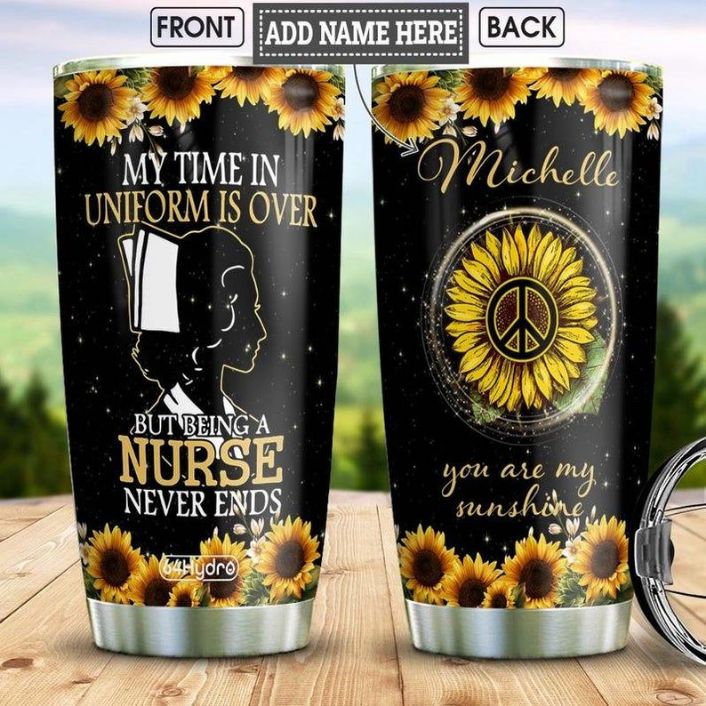 Sunflower Retired Nurse Hippie Personalized All Over Print Tumbler