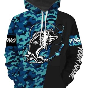 Bass Fishing Sea Camo Custom Name Full Printing Shirts Personalized Gift ND